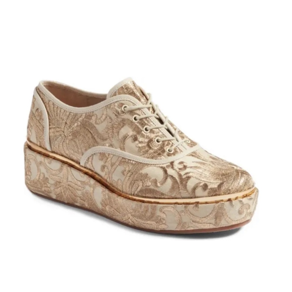 Tory Burch Gold Brocade Arden Oxford Platforms
